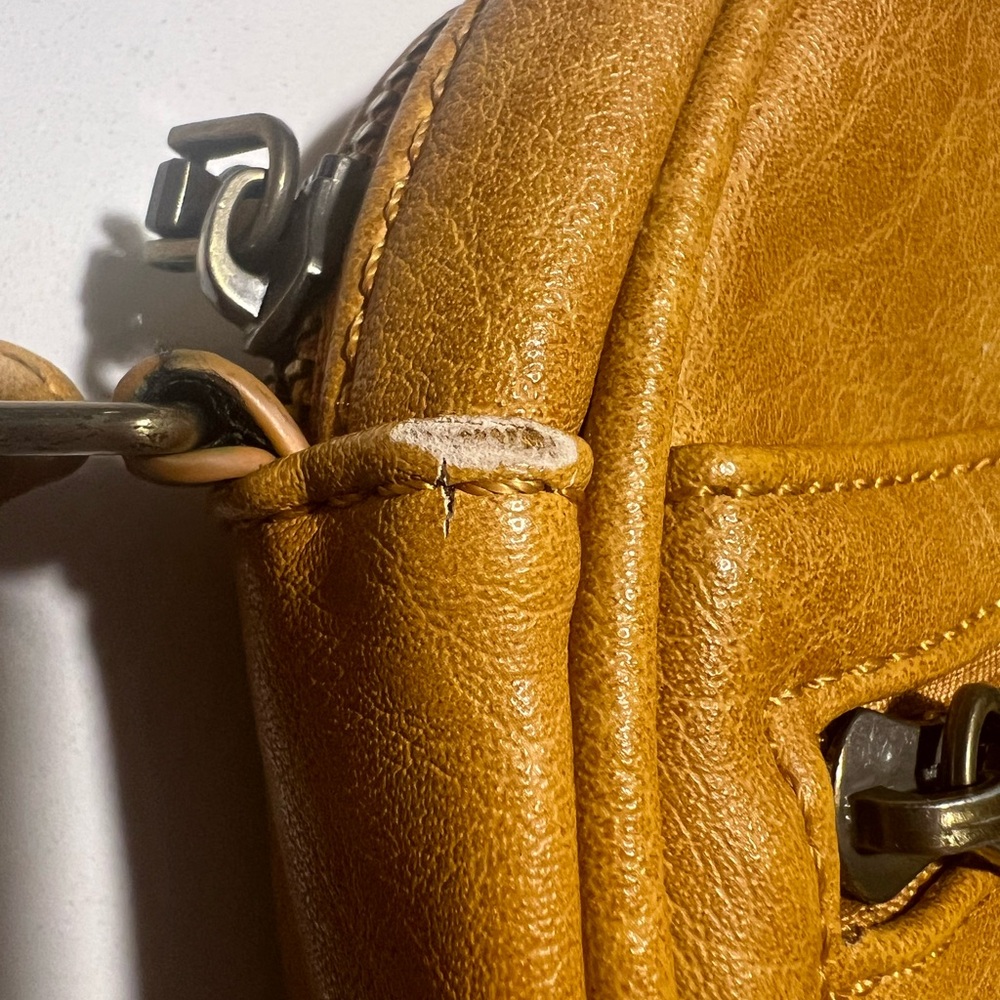 Antik Kraft Round Mustard Yellow Vegan Leather Crossbody Bag - Picture 10 of 12